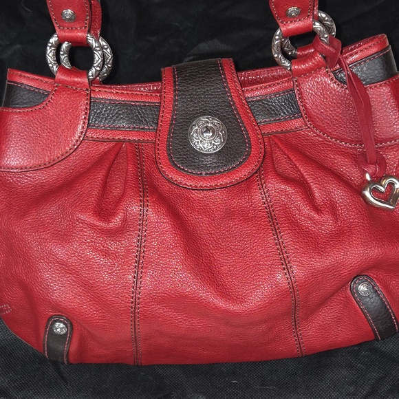 BRIGHTON RED And BLACK Pebbled Leather Silver Hardware Vintage Handbag Purse EUC - Picture 4 of 15